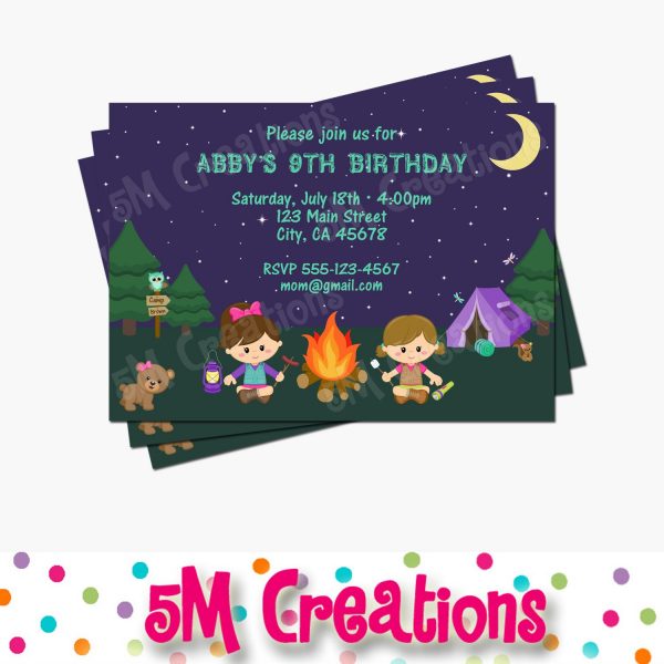 Girl Camping Birthday Party Printable Decorations - Instant Download - Image 2