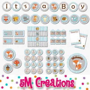Fox Baby Shower Printable Decorations - Woodland Animal Baby Shower - Instant Download