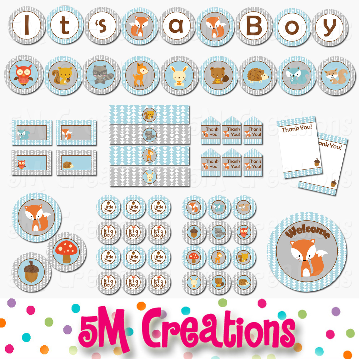 Fox Baby Shower Printable Decorations – Woodland Animal Baby Shower –  Instant Download – 5M Creations Blog