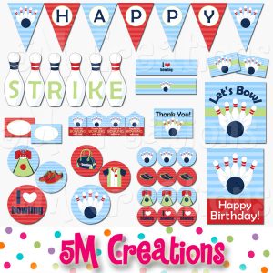 Bowling Birthday Party Printable Decorations - Instant Download