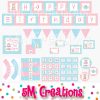Tea Party Printable Decorations - Pink Blue - Instant Download