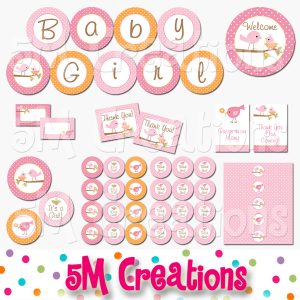 Bird Baby Shower Printable Decorations - Instant Download