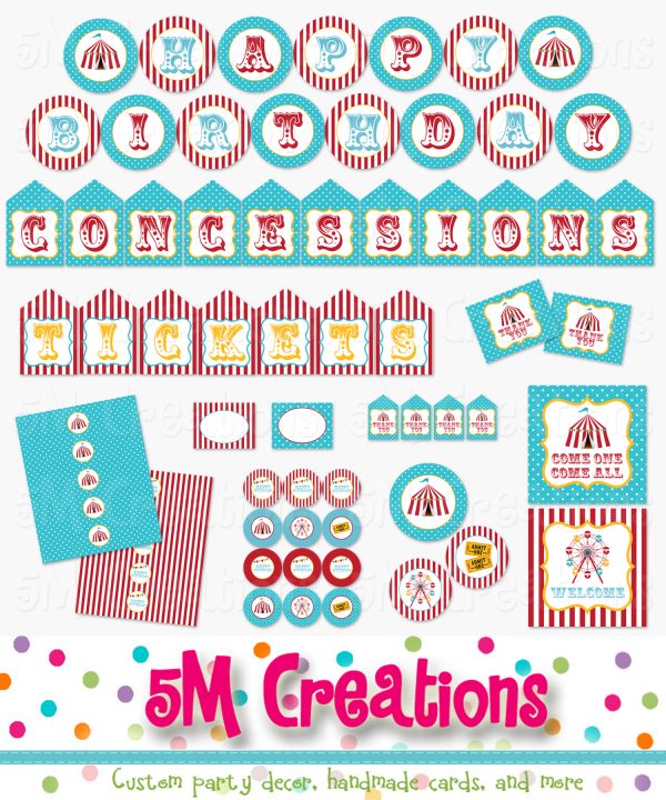 Carnival Birthday Party Printable Decorations - Circus Party - Instant Download