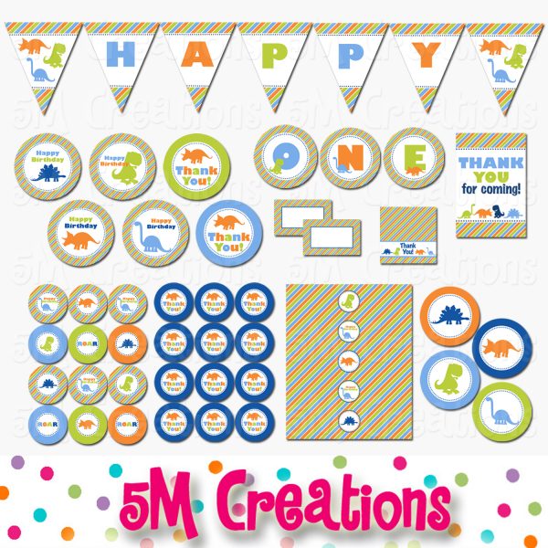 Dinosaur Birthday Party Printable Decorations - Instant Download