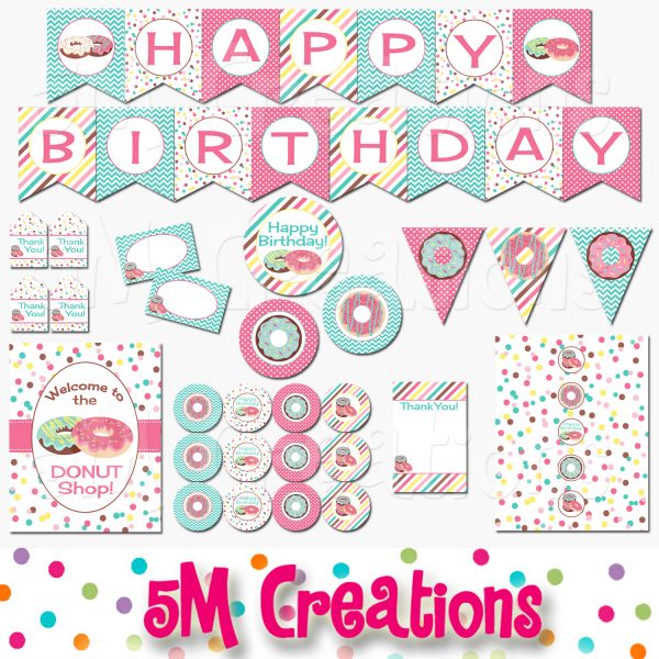 Donut Shop Birthday Party Printable Decorations - Instant Download