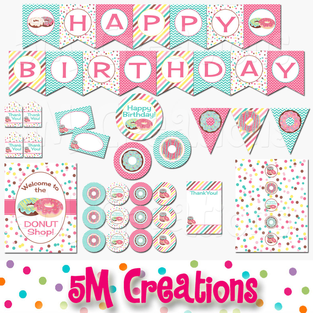 Donut Shop Birthday Party Printable Decorations – Instant Download – 5M Creations Blog