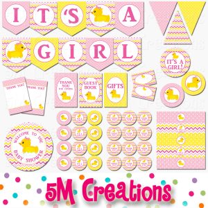 Rubber Ducky Baby Shower Printable Decorations - Girl Baby Shower - Instant Download
