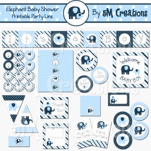 Elephant Baby Shower Printable Decorations - Instant Download