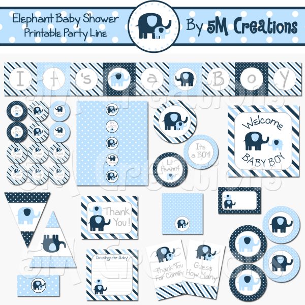Elephant Baby Shower Printable Decorations - Instant Download