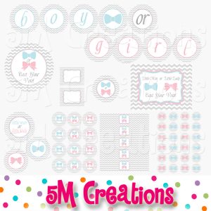 Gender Reveal Baby Shower Printable Decorations - Little Man Little Lady Party - Instant Download