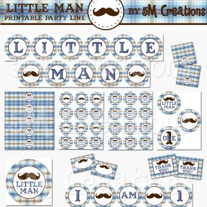 Little Man Birthday Party Printable Decorations - Plaid Mustache Party - Instant Download