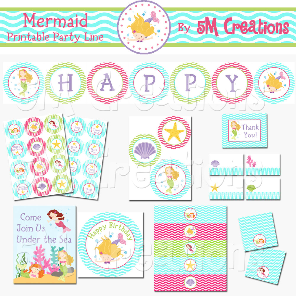 Mermaid Birthday Party Printable Decorations – Under The Sea Party –  Instant Download – 5M Creations Blog