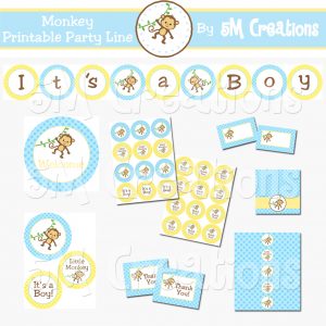 Monkey Baby Shower Printable Decorations - Boy Baby Shower - Instant Download