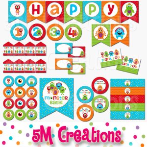 Monster Birthday Party Printable Decorations - Instant Download