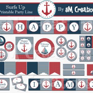 Nautical Birthday Party Printable Decorations - Instant Download