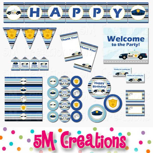 Police Birthday Party Printable Decorations - Cop Birthday Party- Instant Download
