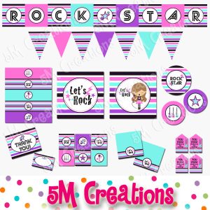 Rock Star Birthday Party Printable Decorations - Instant Download