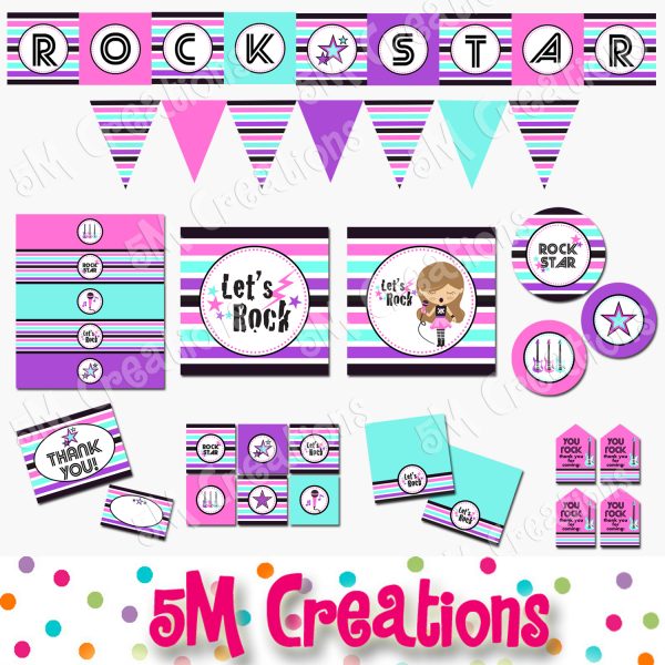Rock Star Birthday Party Printable Decorations - Instant Download