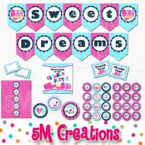 Slumber Party Printable Decorations - Sleepover Birthday Party Decor - Instant Download