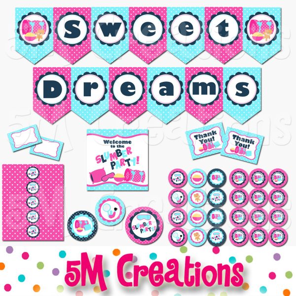 Slumber Party Printable Decorations - Sleepover Birthday Party Decor - Instant Download
