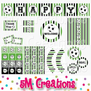 Soccer Birthday Party Printable Decorations Green - Instant Download