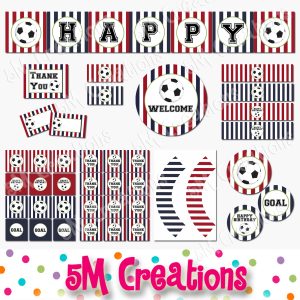 Soccer Birthday Party Printable Decorations Red - Instant Download
