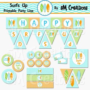 Surf Birthday Party Printable Decorations - Surf Board Party - Instant Download