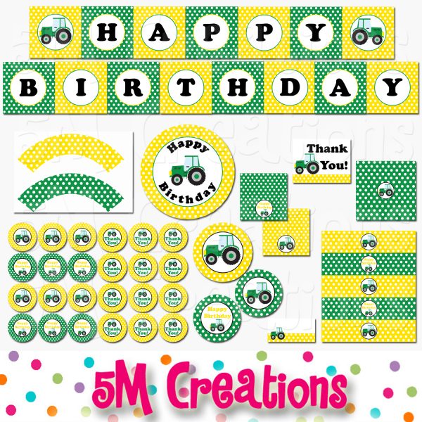 Tractor Birthday Party Printable Decorations - Instant Download