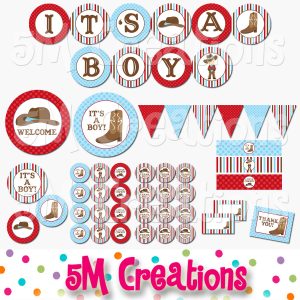 Cowboy Baby Shower Printable Decorations - Western Party - Instant Download
