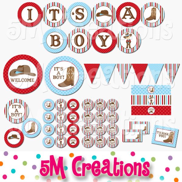 Cowboy Baby Shower Printable Decorations - Western Party - Instant Download