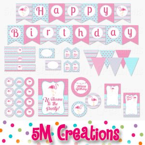 Flamingo Birthday Party Printable Decorations - Instant Download
