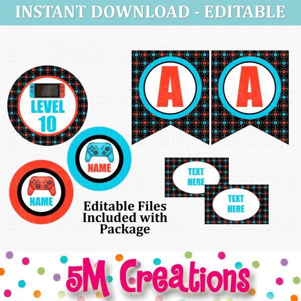 Video Game Birthday Party Printable Decorations - Editable Instant Download - Image 2
