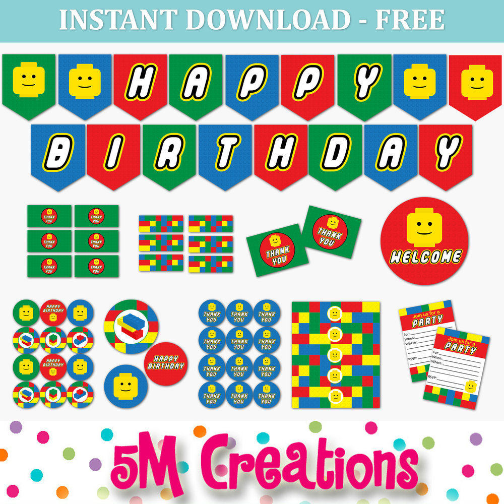 Free Lego Inspired Party Printable Decorations Instant Download 5m Creations Blog