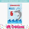 Shark Birthday Party Printable Decorations - Editable Instant Download - Image 4