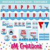 Shark Birthday Party Printable Decorations - Editable Instant Download