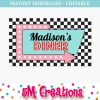 50s Diner Birthday Party Backdrop - Large Sign Editable Printable Poster