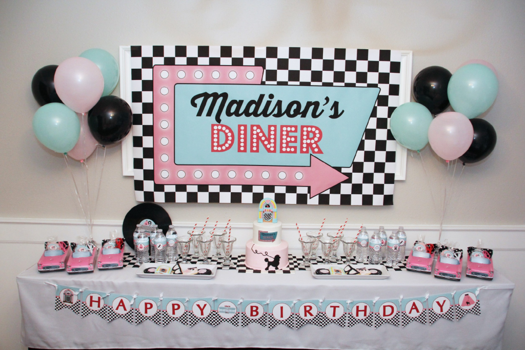 50s Diner Birthday Party Printable Decorations – Editable Instant Download
