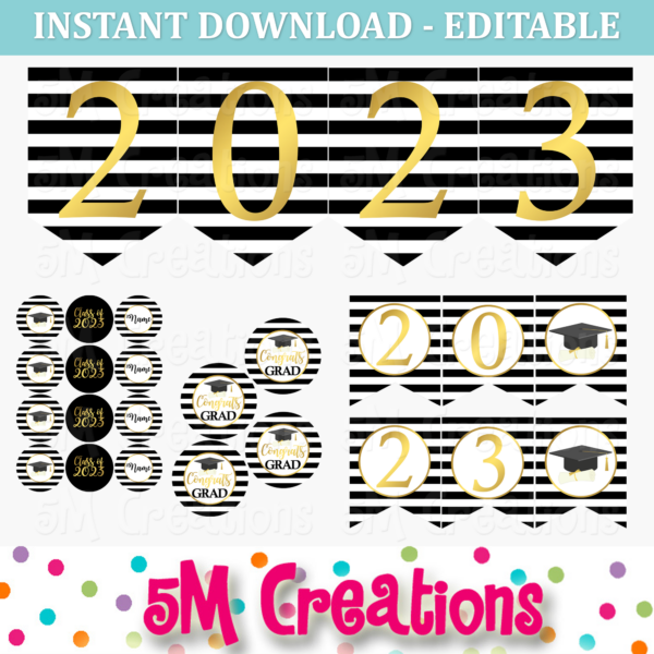 FREE Class of 2023 Graduation Party Printable Decorations - Editable Instant Download