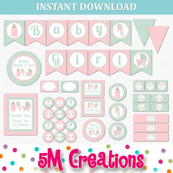 Shake Rattle & Roll Baby Shower Printable Decorations - Instant Download