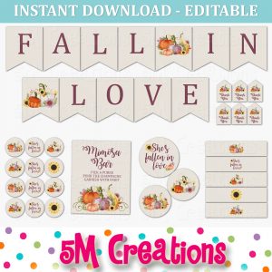 Fall in Love Bridal Shower - Editable Printable Party Decorations
