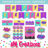 Girl Superhero Birthday Party Printable Decorations - Editable Instant Download