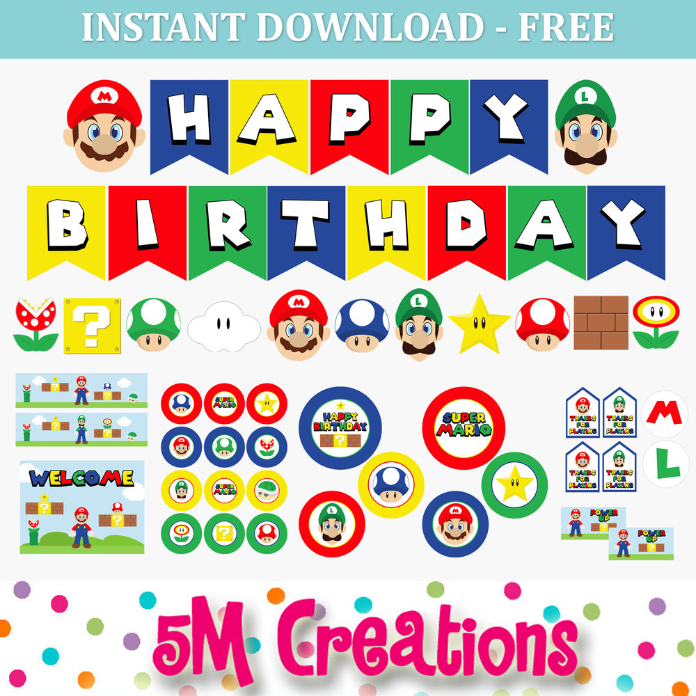 Super Mario Birthday Banner Printable Party Banner PDF PNG Vectorency ...