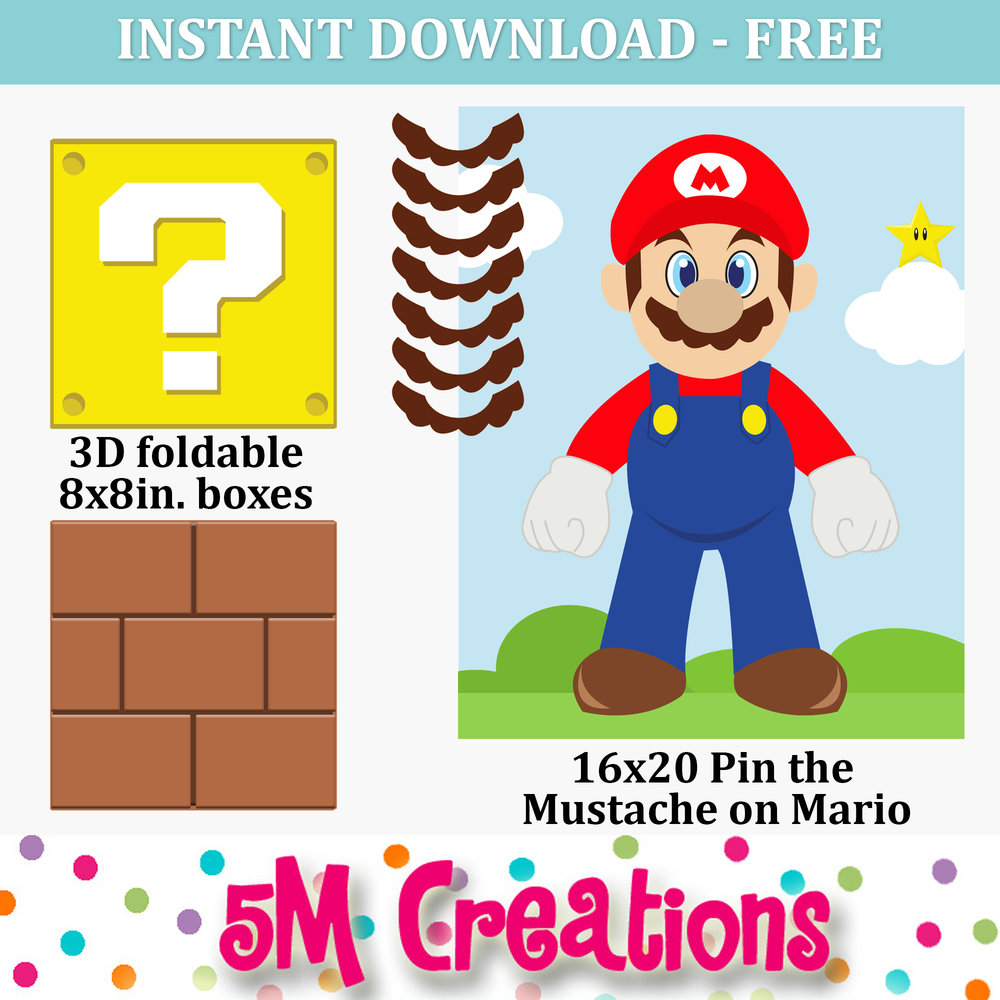 FREE Mario Inspired Party Printable Decorations – Instant Download – 5M Creations Blog